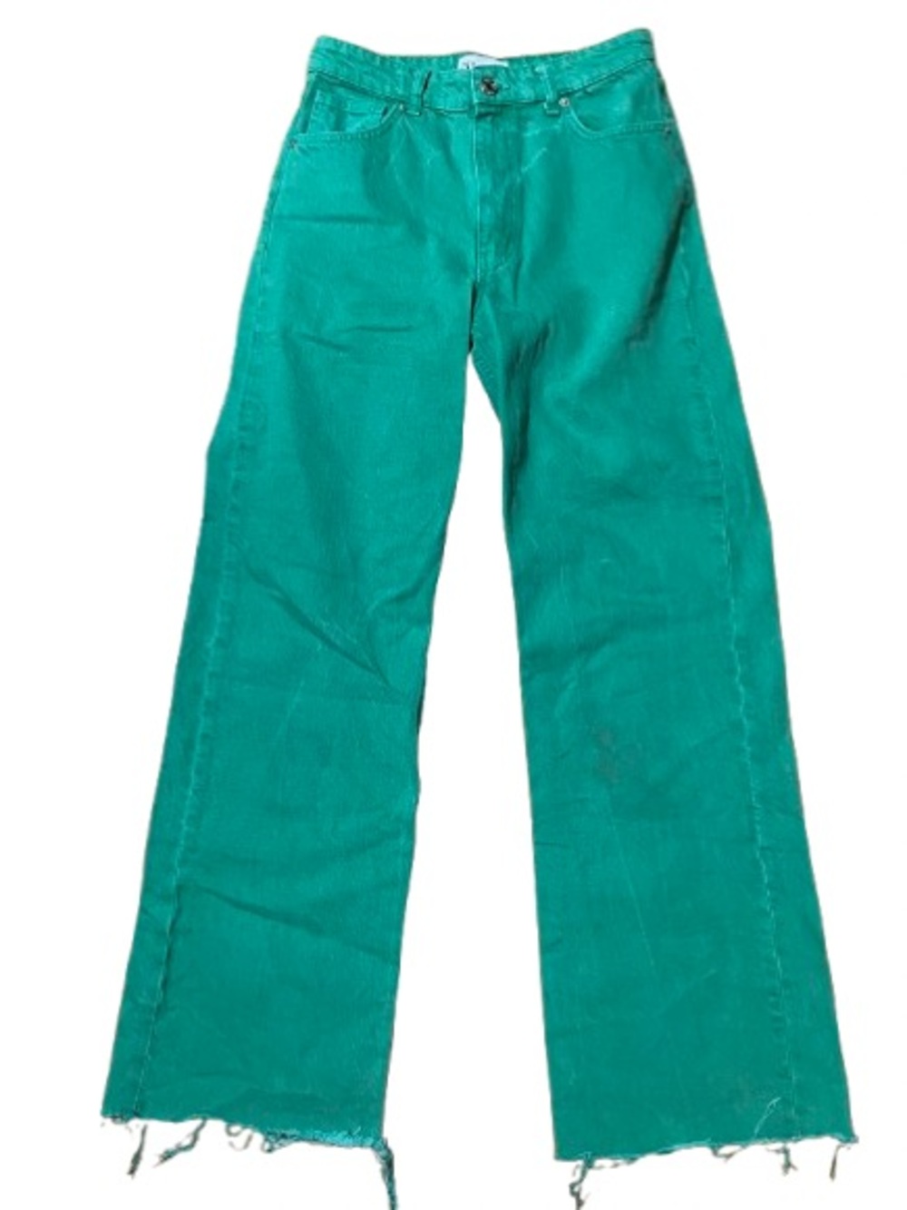 Zara Wide-Leg Green Raw Hem Denim Jeans Size 6